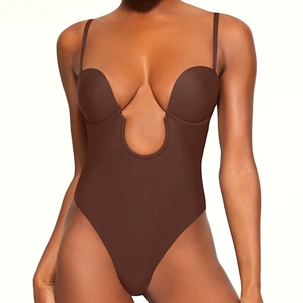 🤎 NWT New SKIMS Deep Plunge Shaping Bodysuit Shapewear Body Cocoa Brown XL